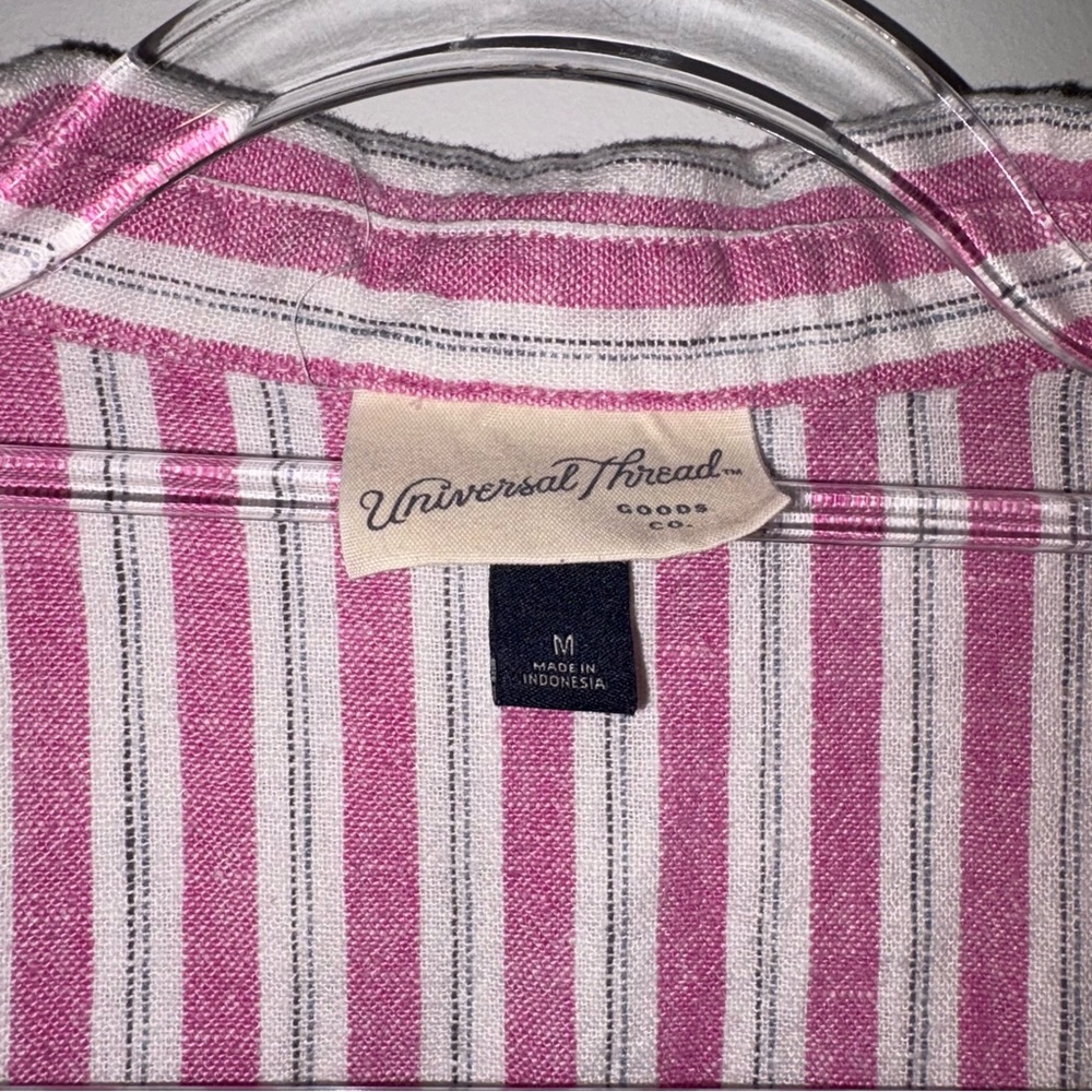 Universal Thread Blouse‎ Crop Boxy Button Shirt Stripe Linen pink medium - Picture 4 of 5